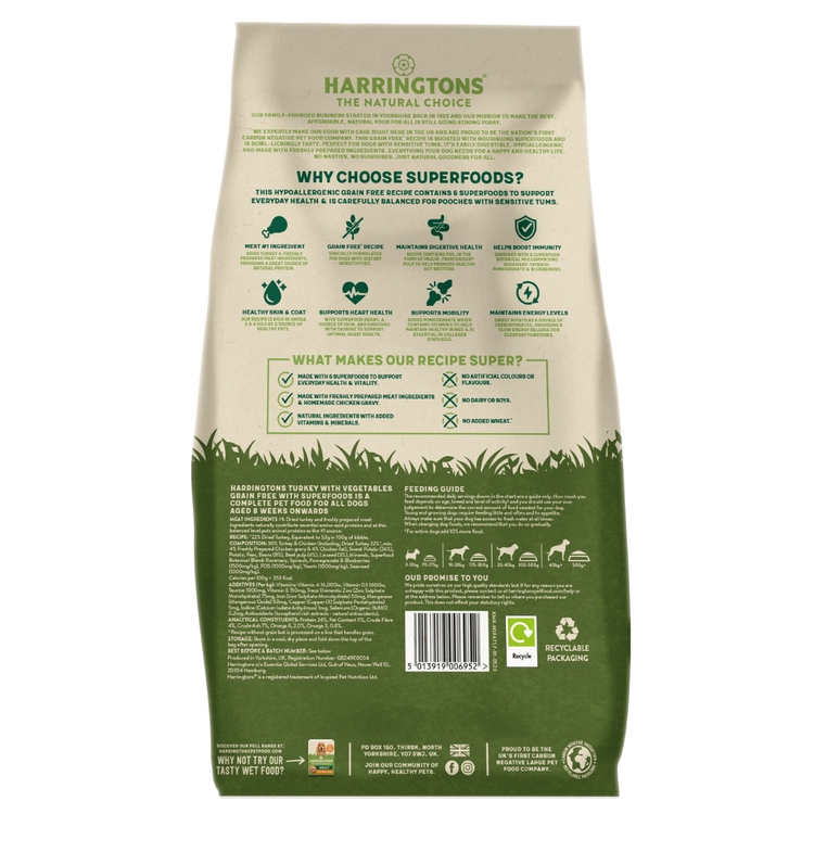 Harringtons Superfoods Turkey with Vegetables Adult Dry Dog Food