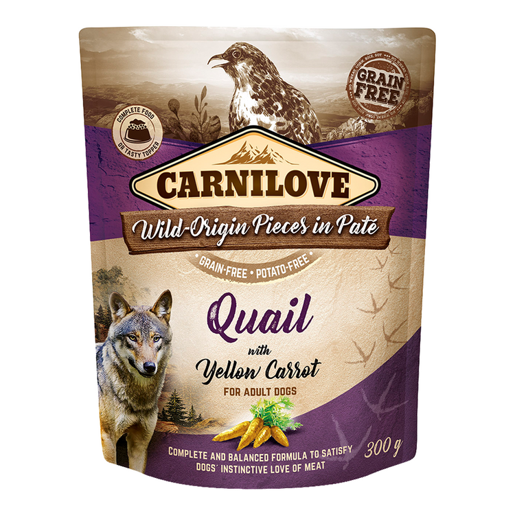 Carnilove Quail with Yellow Carrot for Adult Dogs (Wet Food Pouches)x300g