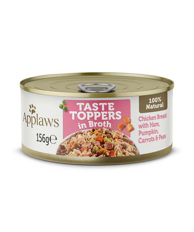 Applaws Taste Toppers Wet Dog Food 156g Tin - 156 G, Broth Chicken with Ham & Vegetables