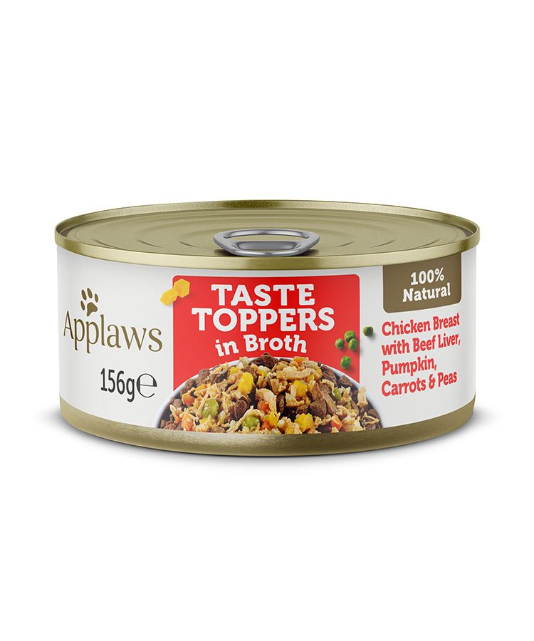 Applaws Taste Toppers Wet Dog Food 156g Tin - 156 G, Broth Chicken with Beef