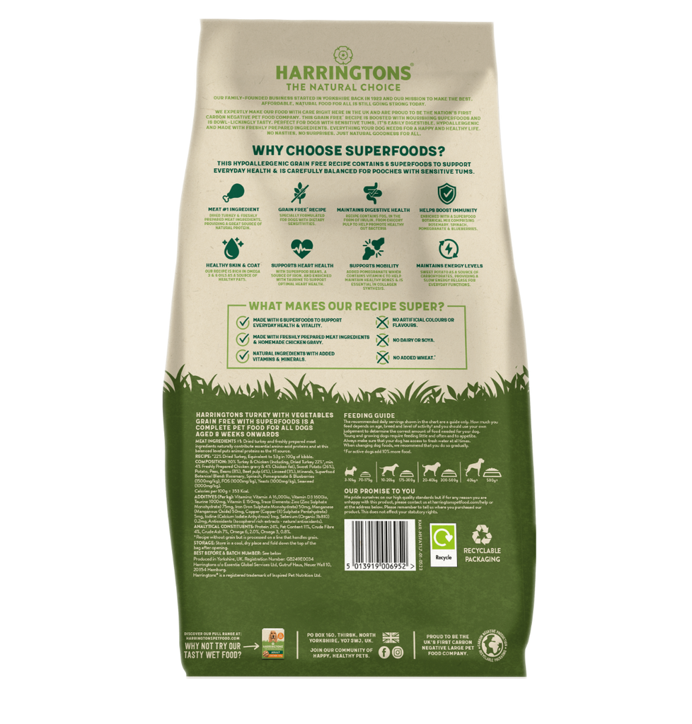 Harringtons Superfoods Turkey with Vegetables Adult Dry Dog Food
