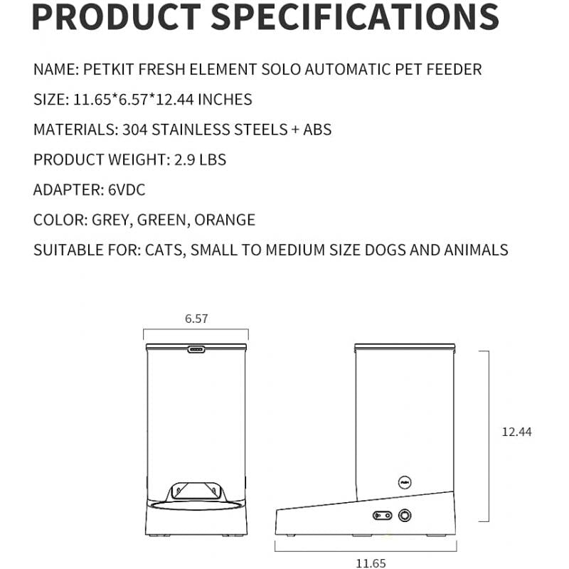 PETKIT SOLO AUTOMATIC FEEDER WITH STAINLESS STEEL BOWL - BLACK - 0