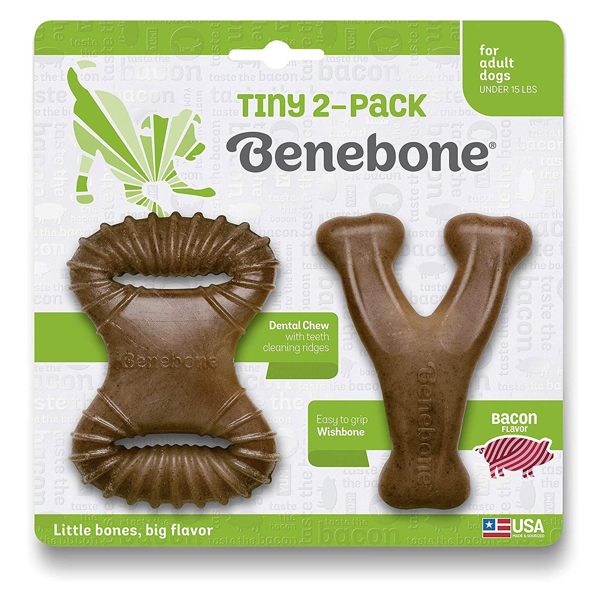 Benebone 2-Pack Dental Chew, Wishbone(Tiny)  Bacon