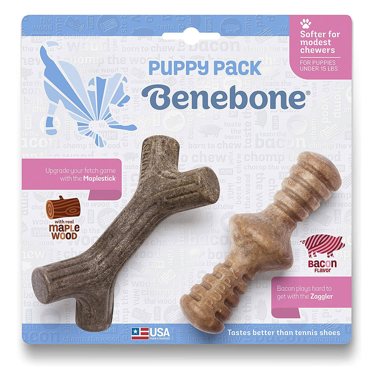 Benebone Puppy 2-Pack Maplestick/Zaggler (Tiny)  Bacon