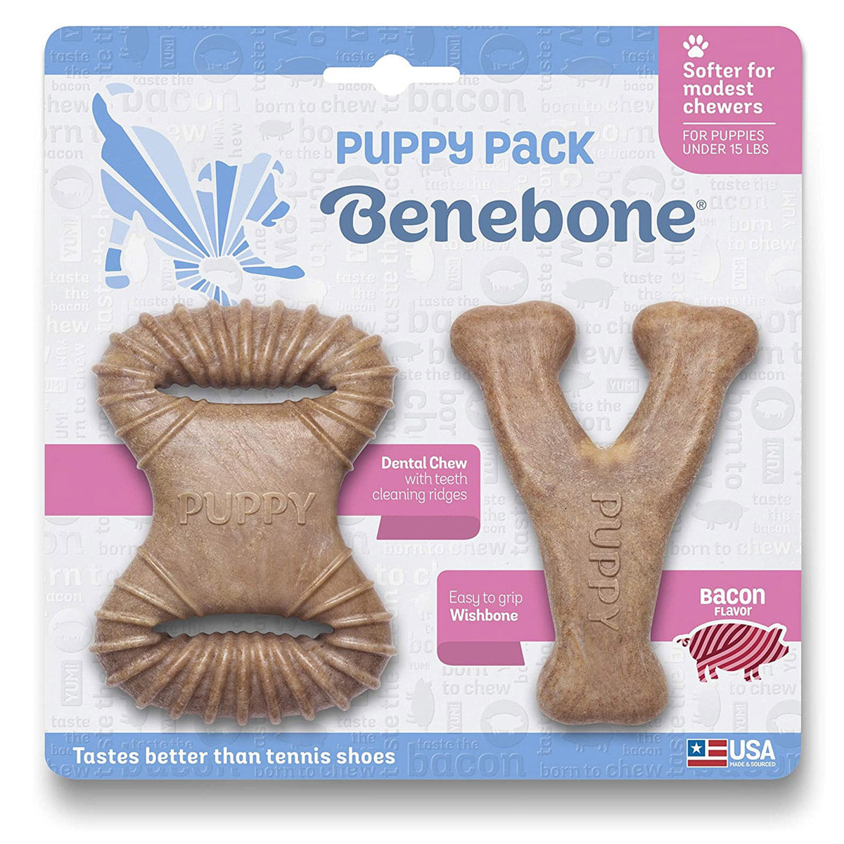 Benebone Puppy 2-Pack Dental Chew/Wishbone (Tiny)  Bacon