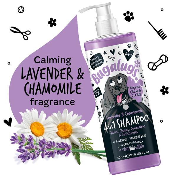 Bugalugs 4 In 1 Lavender & Chamomile Dog Shampoo 500ml (16.9 Fl Oz)