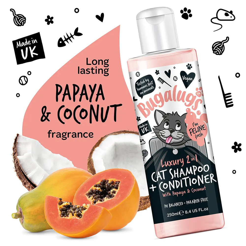 Bugalugs Luxury 2 In 1 Papaya And Coconut Cat Shampoo And Conditioner 250ml (8.4 Fl Oz)