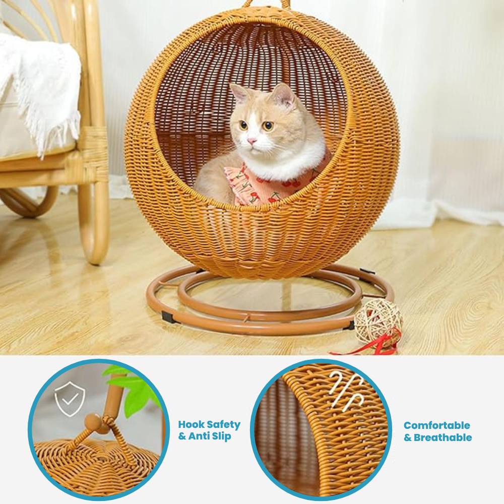 Cat Hammock, Hand Made Cat Swing Bed with Soft Cushion Cool Mat and Hanging Ball Toy