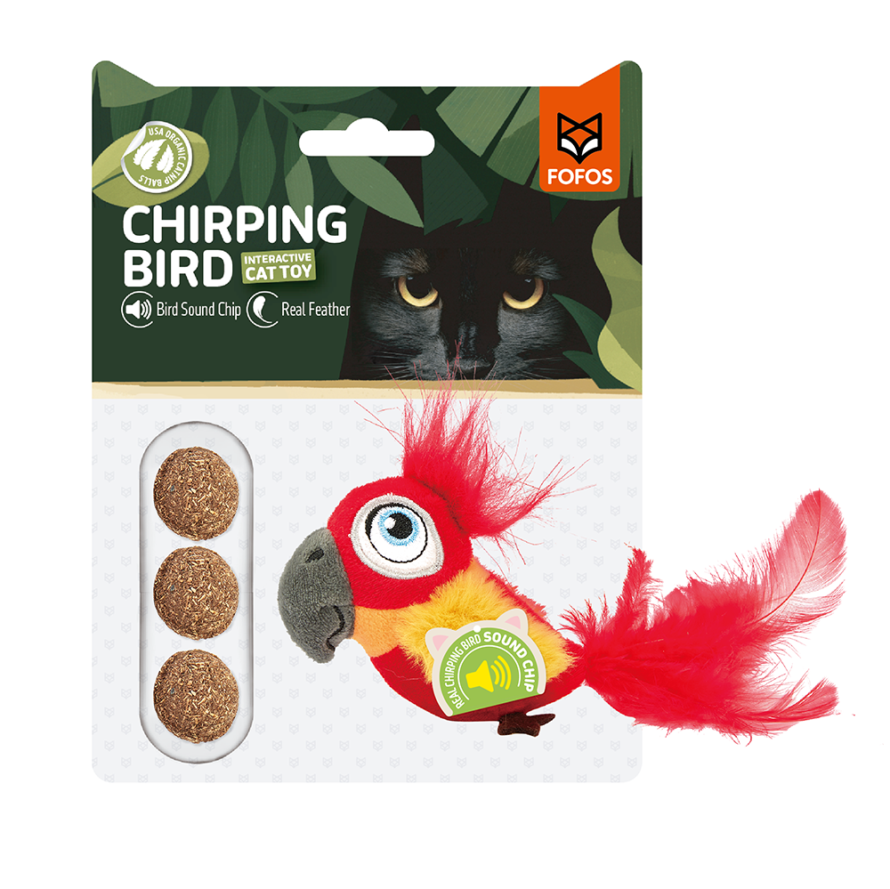 FOFOS Sound Chip Parrot With Catnip Balls Cat Toy - 0