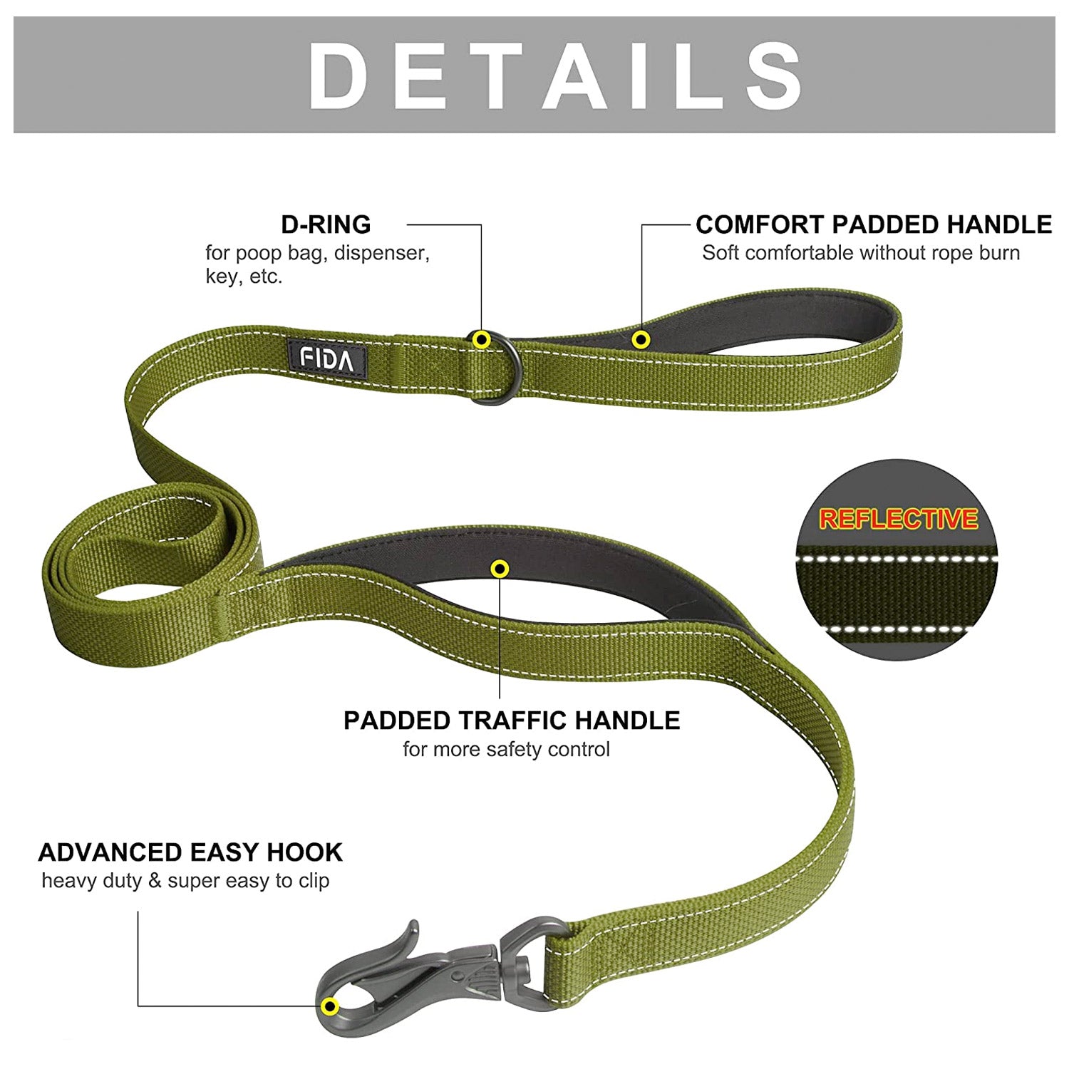 Fida Heavy Duty Dog Leash  Yellow - 0