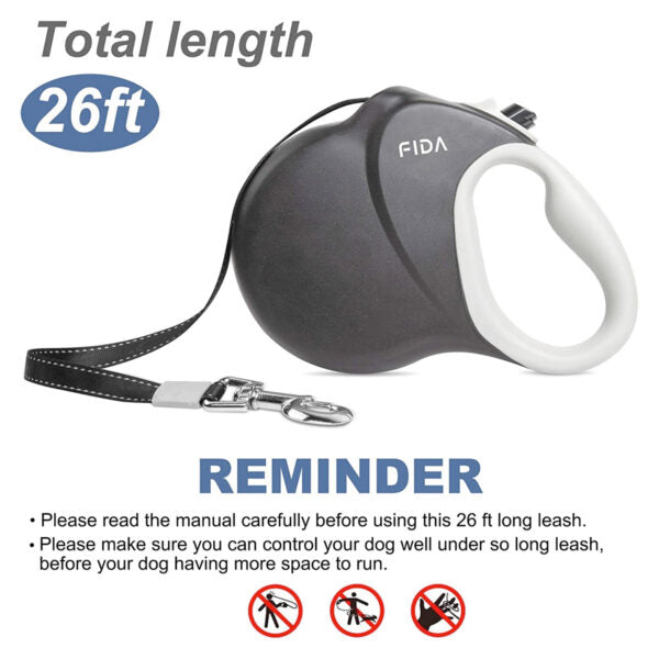 Fida Heavy Duty Retractable Dog leash 26ft (8m)