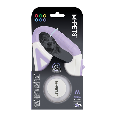 M-PETS Flash Retractable Leash White & Purple