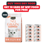 Buy One 10kg Kit Cat No Grain Chicken And Salmon & Get 10 Tins Of Wet Food For Free