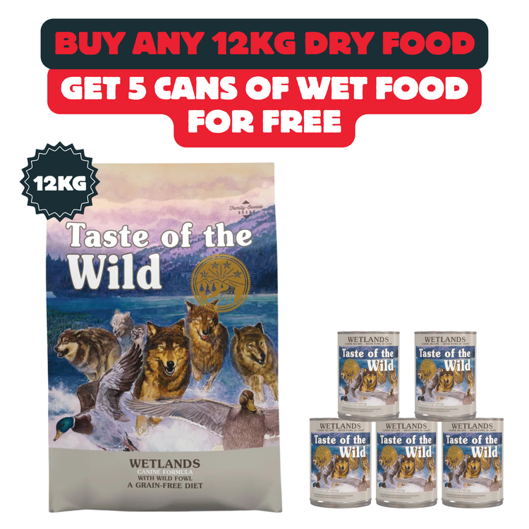 Buy 12kg Taste Of The Wild Wetlands Dry Food From  And get 3 Cans Of Wet Food For Free
