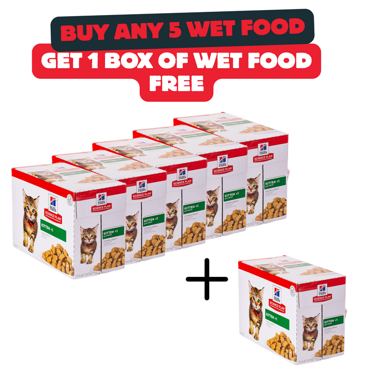 Buy 5 Boxes Of Hill’s Science Plan Tender Chunks In Gravy Kitten Turkey Food And Get 1 Box For Free