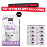 Buy One 10kg Kit Cat No Grain Tuna And Salmon & Get 10 Tins Of Wet Food For Free