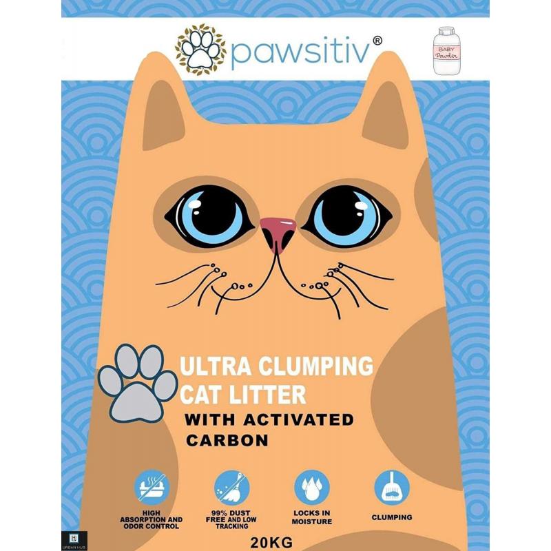 PAWSITIV 'ULTRA CLUMPING' CAT LITTER WITH ACTIVATED CARBON - 20KG