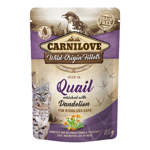Carnilove Quail enriched with Dandelion for Sterilized Cats (Wet Food Pouches)x85g