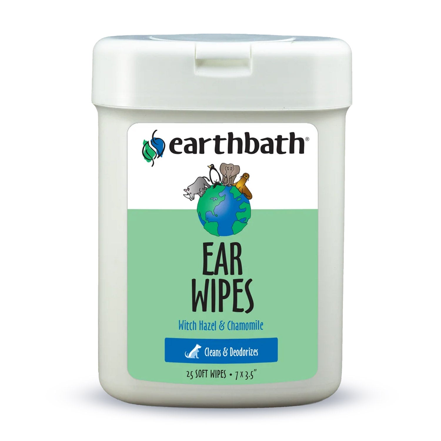 earthbath® Ear Wipes with Witch Hazel for Dogs, Cats, Puppies & Kittens, 25 ct re-sealable container