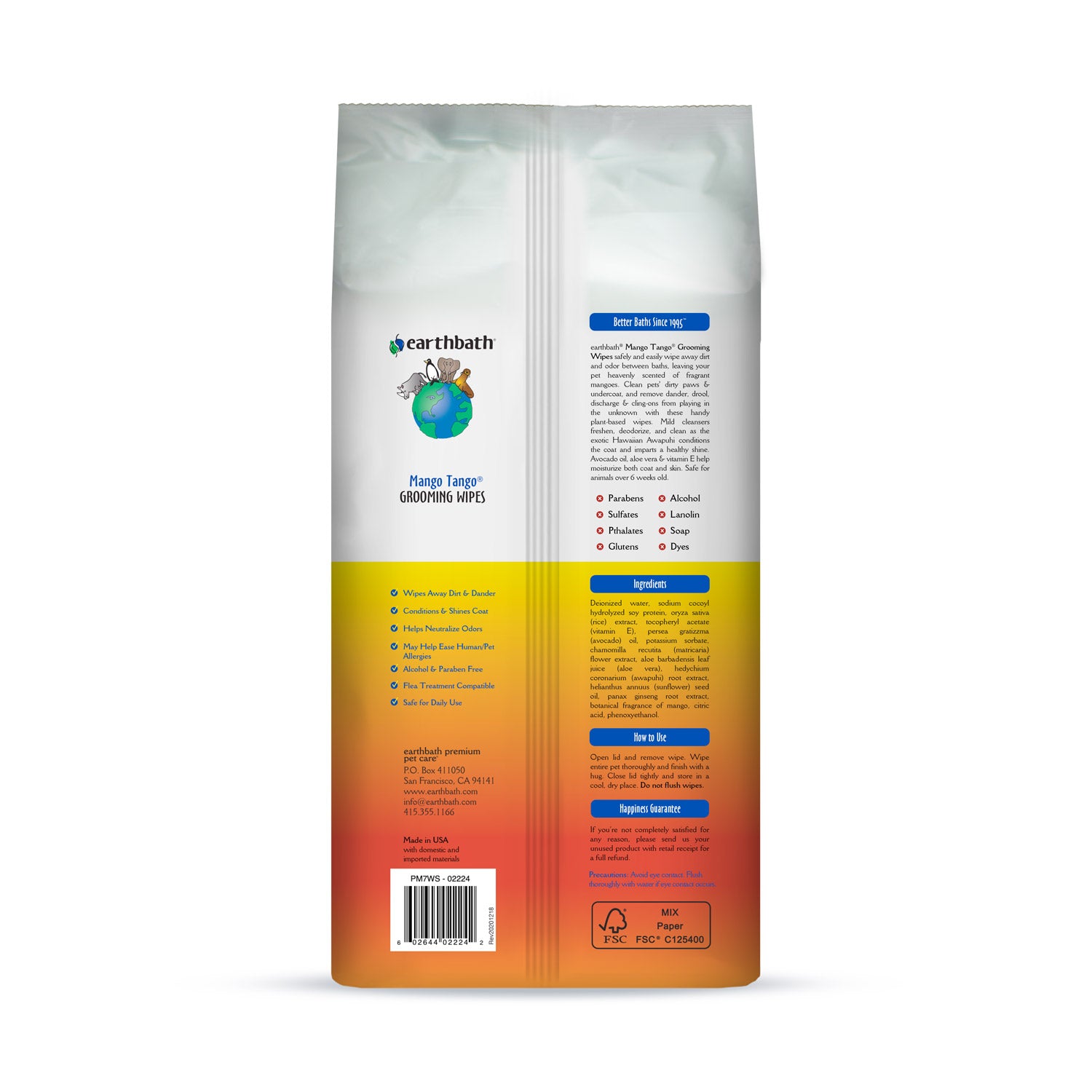 earthbath® Grooming Wipes, Mango Tango, 100 ct - 0