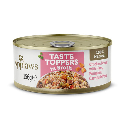 Applaws Taste Toppers Wet Dog Food 156g Tin - 156 G, Broth Chicken with Ham & Vegetables