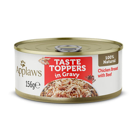 Applaws Taste Toppers Wet Dog Food 156g Tin - 156 G, Gravy Chicken with Beef