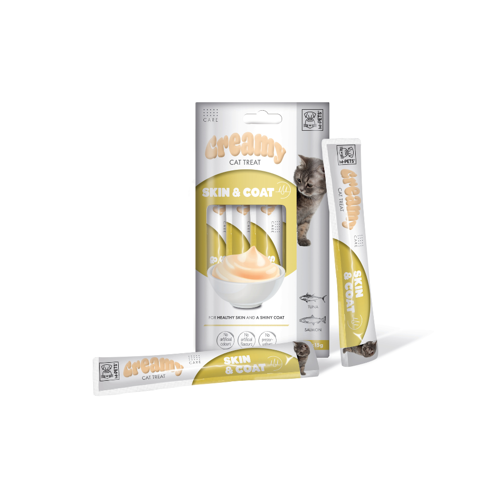 M-PETS Creamy with Functions – Cat treat – Skin & Coat – Tuna & Salmon 4x15g (60g)