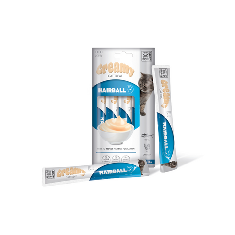 M-PETS Creamy with Functions – Cat treat – Hairball – Tuna & Chicken 4x15g (60g)