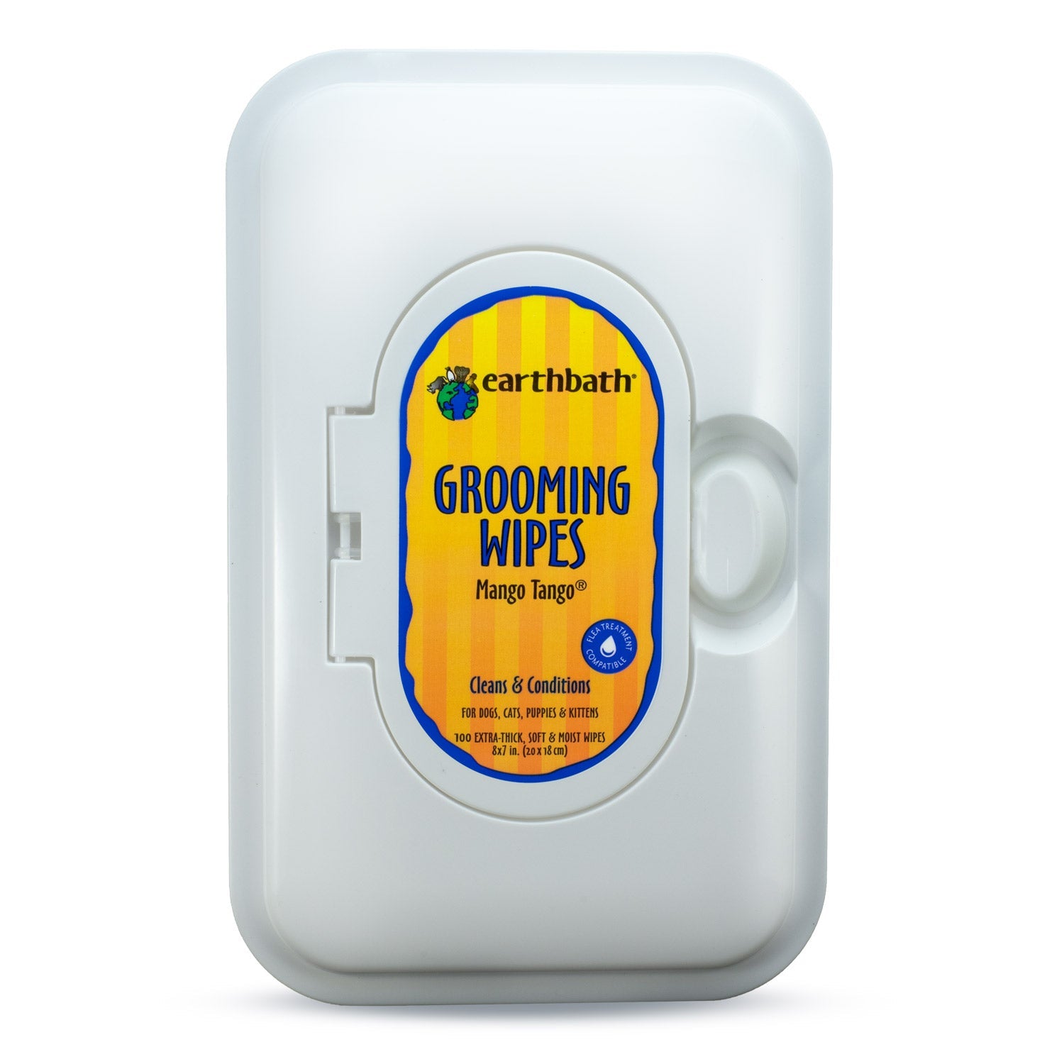 earthbath Grooming Wipes, Mango Tango, Cleans & Conditions, 100 ct re-sealable container