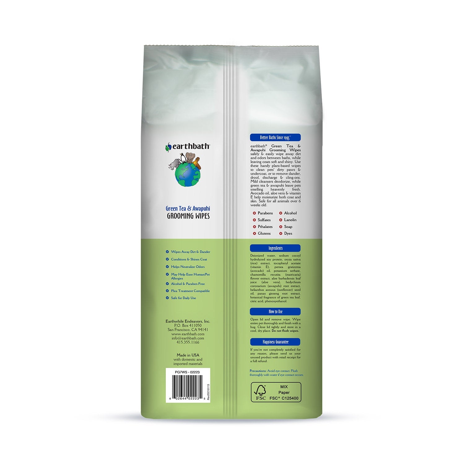 earthbathÂ® Grooming Wipes, Green Tea & Awapuhi, 100 ct - 0