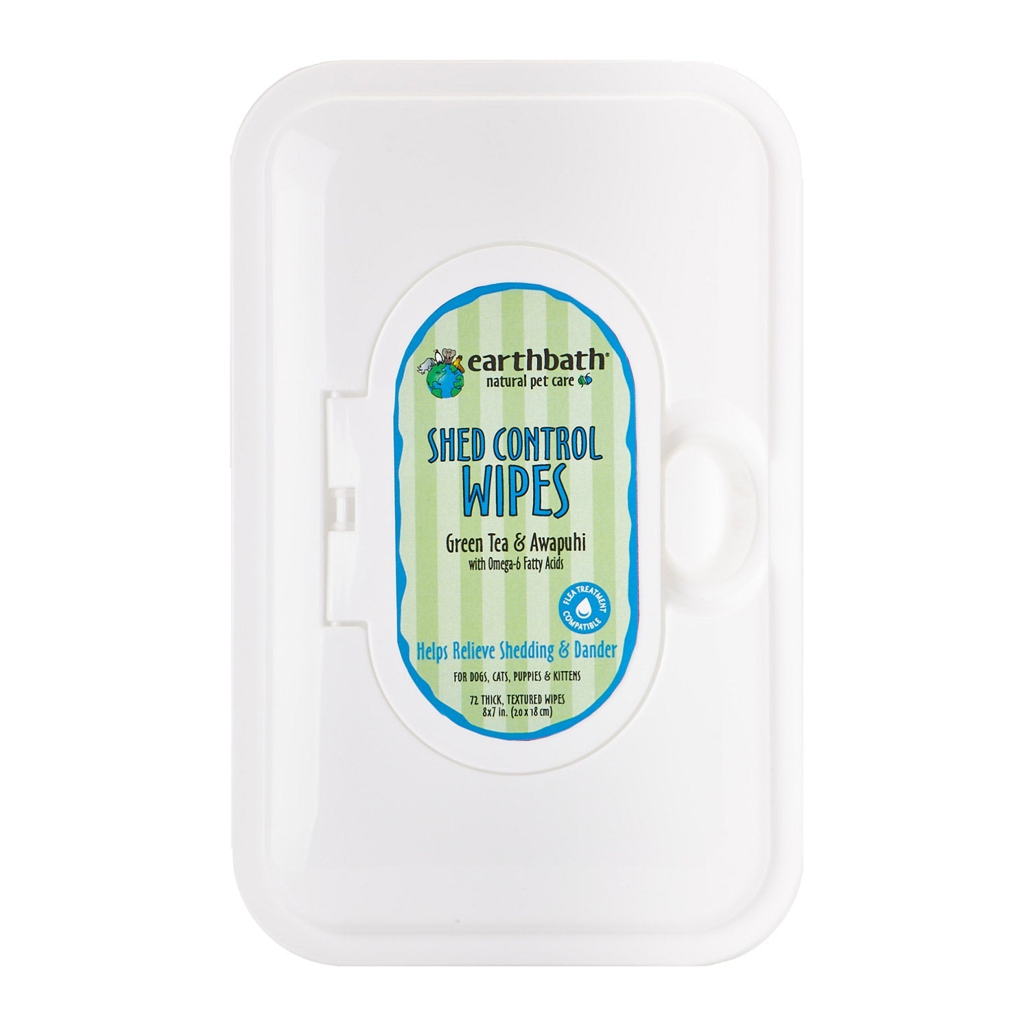 earthbathÂ® Shed Control Wipes, Green Tea & Awapuhi with Omega-6 Fatty Acids, 72 ct re-sealable container