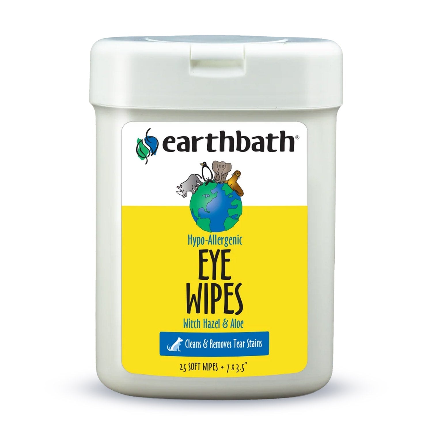 earthbathÂ® Eye Wipes, Hypo-Allergenic Fragrance Free for Dogs, Cats, Puppies & Kittens, 25 ct re-sealable container