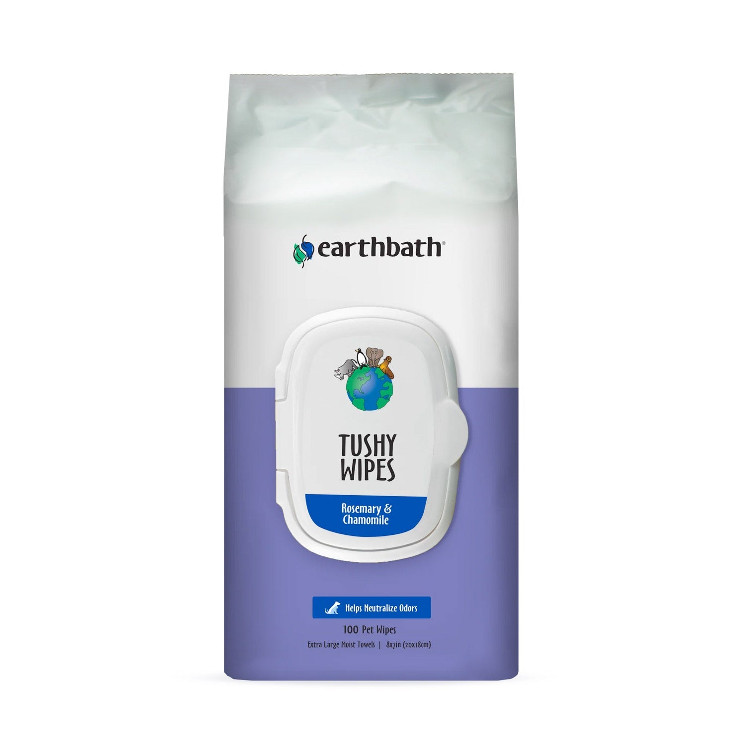 earthbathÂ® Tushy Wipes, Rosemary & Chamomile Odor-Eating Enzymes & Baking Soda, 100 ct wipes in re-sealable pouch