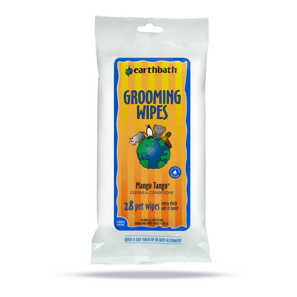 earthbath Grooming Wipes  Extra-thick & extra Large, Mango Tango, 28 ct