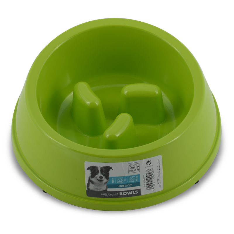 M-PETS Melamine High Back Slow Down Bowl Green 900ml