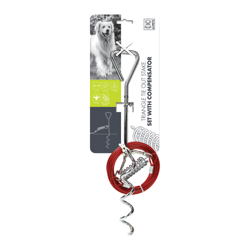 M-PETS Triangle Tie Out Stake Set with Compensator 9m