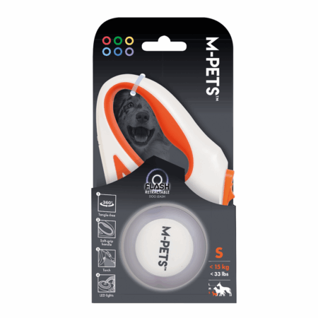 M-PETS Flash Retractable Leash White & Orange S