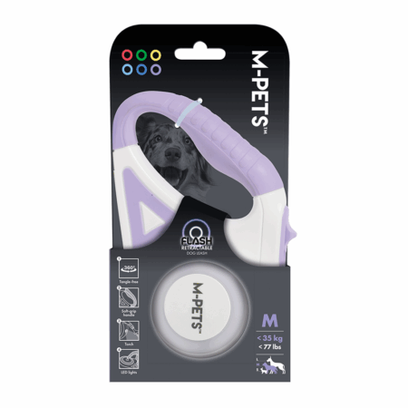M-PETS Flash Retractable Leash White & Purple M